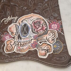 Billabong Y2k Size 34 Skull Graphic Brown Board Shorts 11" Inseam Surfing Skate